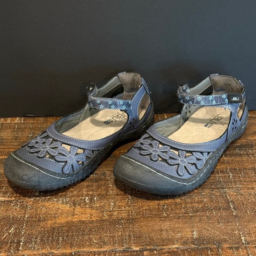 JBU Jambu Wildflower Blue Vegan Leather Floral Mary Jane Flats Shoes Women's 6.5